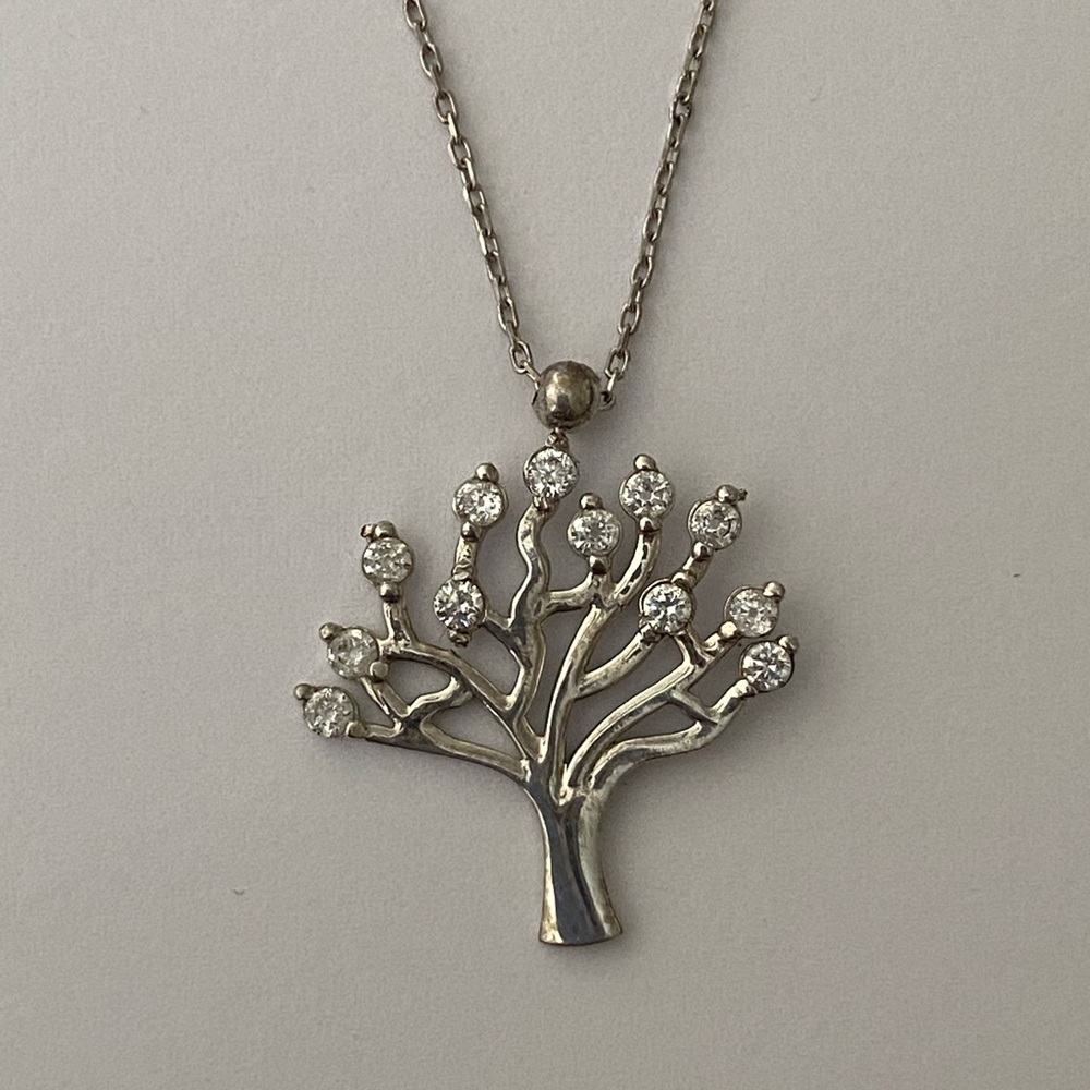 Tree 925 silver cubic zirconia stones necklace - Picture 2 of 4